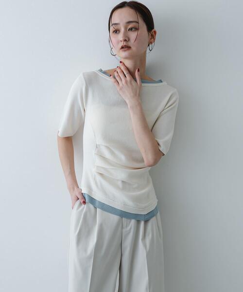 SENSE OF PLACE by URBAN RESEARCH（センスオブプレイスバイアーバンリサーチ）の「『洗濯可』レイヤードアシメセーター（ニット/セーター・レディース・ブラウン/アイボリー/チャコールグレー・ONE）」の2枚目の写真