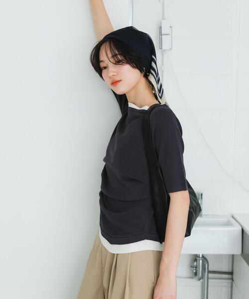 SENSE OF PLACE by URBAN RESEARCH（センスオブプレイスバイアーバンリサーチ）の「『洗濯可』レイヤードアシメセーター（ニット/セーター・レディース・ブラウン/アイボリー/チャコールグレー・ONE）」の6枚目の写真