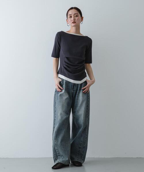 SENSE OF PLACE by URBAN RESEARCH（センスオブプレイスバイアーバンリサーチ）の「『洗濯可』レイヤードアシメセーター（ニット/セーター・レディース・ブラウン/アイボリー/チャコールグレー・ONE）」の11枚目の写真