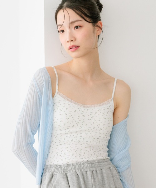 Heather(ヘザー)の「カップ付きレーストリムキャミ 664026(キャミソール・レディース・アイボリー/グレー/ホワイト系その他・M/S)」の1枚目の写真