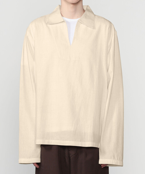 Bshop(ビショップ)の「KARDO | スキッパーカラー 長袖シャツ MEN(シャツ/ブラウス・メンズ・Nat・M/L)」の5枚目の写真