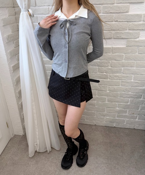 PHILLY(フィリー)の「襟付きレイヤードトップス(Tシャツ/カットソー・レディース・グレー/ブラック・FREE)」の4枚目の写真