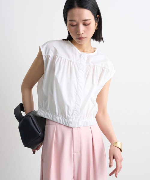 Futier land（フューティアランド）の「二の腕すっきり見え。フレンチスリーブギャザーブラウス / ショート丈（シャツ/ブラウス・レディース・ピンク/ホワイト/イエロー/ブルー・FREE）」の7枚目の写真