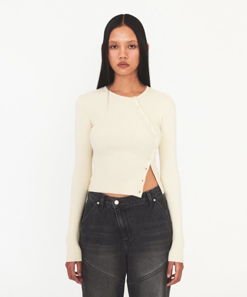 DIAGONAL(ダイアゴナル)の「DIAGONAL BUTTON RIB CARDIGAN (ivory)(ニット/セーター・レディース・その他・FREE)」の1枚目の写真