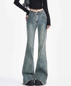 セール】L/W PATCHED PANEL FLARE DENIM ローウエストパッチドパネル