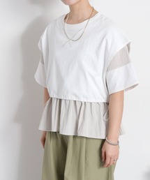 レイヤードライク異素材ミックスTee