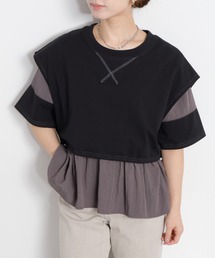 レイヤードライク異素材ミックスTee