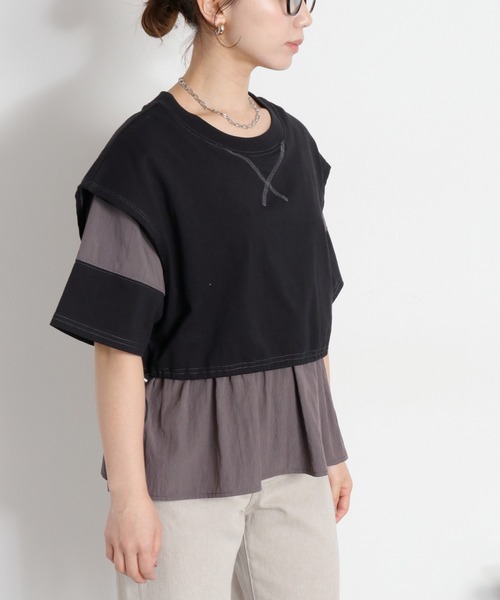 cepo(セポ)の「レイヤードライク異素材ミックスTee(Tシャツ/カットソー・レディース・オフホワイト/ブラック・M)」の5枚目の写真