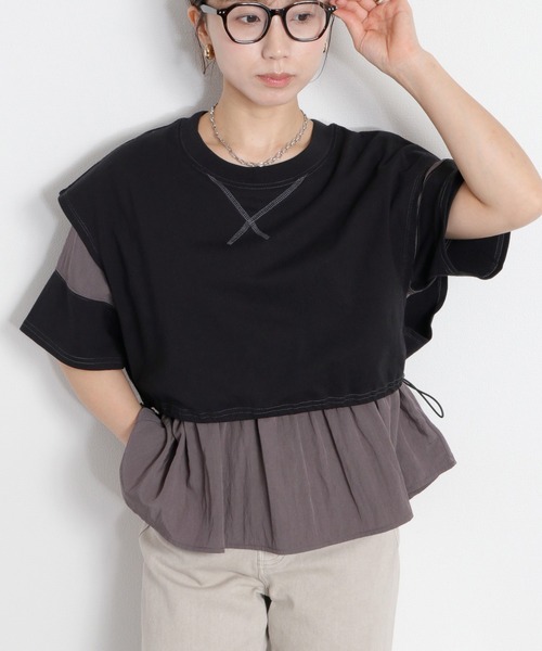 cepo(セポ)の「レイヤードライク異素材ミックスTee(Tシャツ/カットソー・レディース・オフホワイト/ブラック・M)」の7枚目の写真
