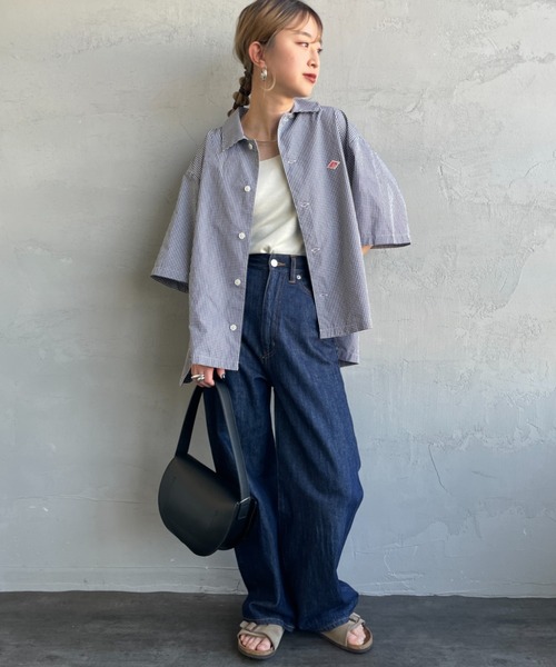 DANTON（ダントン）の「[DANTON/ダントン] コットンポプリン チェック柄 半袖シャツ（シャツ/ブラウス・レディース・グレー/ブラック・38）」の4枚目の写真