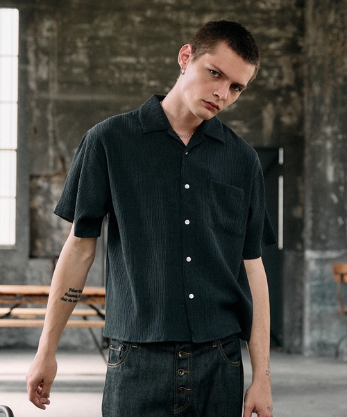 Regen Glanz(レーゲングランツ)の「crinkle textured relaxed open collar shirt / クリンクルテクスチャーリラックスオープンカラーシャツ(シャツ/ブラウス・メンズ・ライトホワイト/ブラック/ブルー/グレー・SMALL/MEDIUM/LARGE)」の15枚目の写真