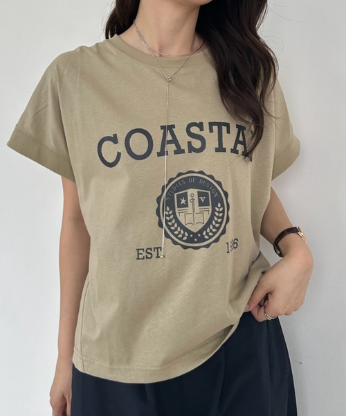 umune(ウムネ)の「Tシャツ フレンチスリーブ カレッジロゴ プリント クルーネック エンブレム ビッグシルエット オーバーサイズ カジュアル トップス 夏(Tシャツ/カットソー・レディース・杢グレー/グレイッシュベージュ/チャコールグレー・FREE)」の13枚目の写真