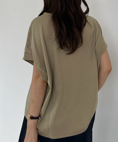 umune(ウムネ)の「Tシャツ フレンチスリーブ カレッジロゴ プリント クルーネック エンブレム ビッグシルエット オーバーサイズ カジュアル トップス 夏(Tシャツ/カットソー・レディース・杢グレー/グレイッシュベージュ/チャコールグレー・FREE)」の5枚目の写真