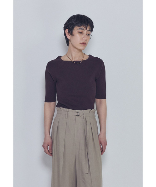 1er Arrondissement(プルミエアロンディスモン)の「ボートネックハーフスリーブニット(ニット/セーター・レディース・ブラック系その他3/ブラウン系その他5・FREE)」の1枚目の写真