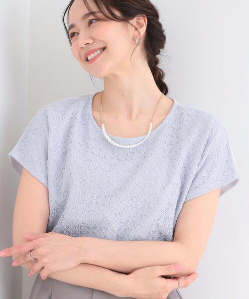 SHOO・LA・RUE（シューラルー）の「【ひんやり/UV/S-LL】1枚で華やか 前後切り替えレースTシャツ（Tシャツ/カットソー・レディース・オレンジ系/ホワイト/ライトブルー/ブラック・04/03/02/01）」の3枚目の写真
