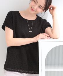 【UV/S-LL/洗濯機可】レース切替で華やかに 大人の選ぶ上品Tシャツ