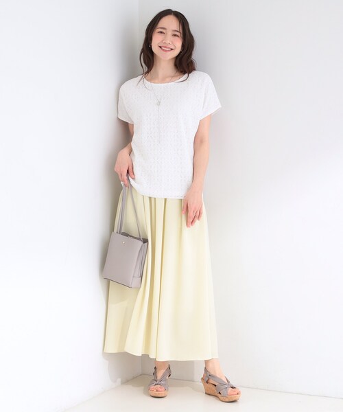 SHOO・LA・RUE（シューラルー）の「【ひんやり/UV/S-LL】1枚で華やか 前後切り替えレースTシャツ（Tシャツ/カットソー・レディース・オレンジ系/ホワイト/ライトブルー/ブラック・04/03/02/01）」の7枚目の写真