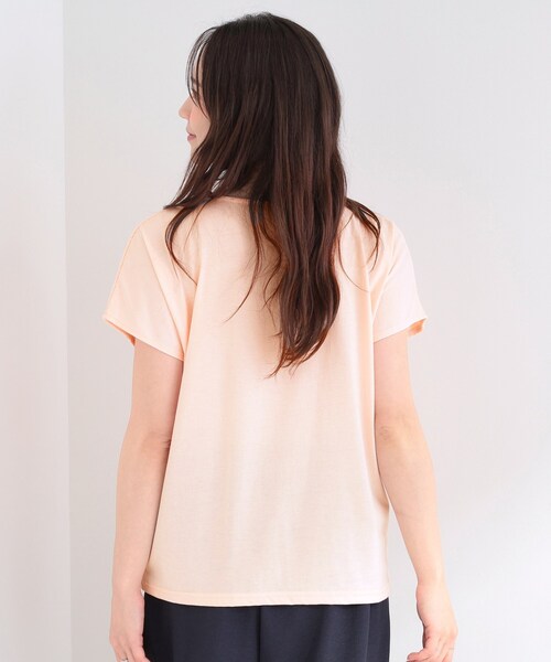 SHOO・LA・RUE（シューラルー）の「【ひんやり/UV/S-LL】1枚で華やか 前後切り替えレースTシャツ（Tシャツ/カットソー・レディース・オレンジ系/ホワイト/ライトブルー/ブラック・04/03/02/01）」の14枚目の写真