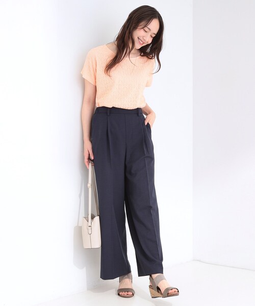 SHOO・LA・RUE（シューラルー）の「【ひんやり/UV/S-LL】1枚で華やか 前後切り替えレースTシャツ（Tシャツ/カットソー・レディース・オレンジ系/ホワイト/ライトブルー/ブラック・04/03/02/01）」の15枚目の写真