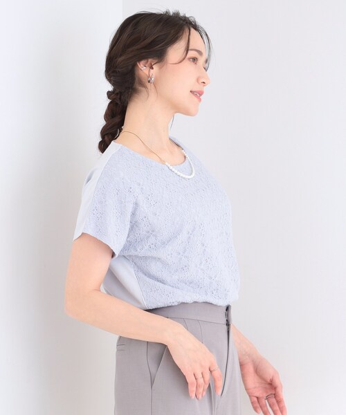 SHOO・LA・RUE（シューラルー）の「【ひんやり/UV/S-LL】1枚で華やか 前後切り替えレースTシャツ（Tシャツ/カットソー・レディース・オレンジ系/ホワイト/ライトブルー/ブラック・04/03/02/01）」の17枚目の写真