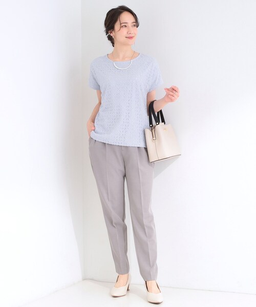 SHOO・LA・RUE（シューラルー）の「【ひんやり/UV/S-LL】1枚で華やか 前後切り替えレースTシャツ（Tシャツ/カットソー・レディース・オレンジ系/ホワイト/ライトブルー/ブラック・04/03/02/01）」の19枚目の写真
