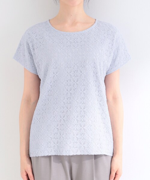 SHOO・LA・RUE（シューラルー）の「【ひんやり/UV/S-LL】1枚で華やか 前後切り替えレースTシャツ（Tシャツ/カットソー・レディース・オレンジ系/ホワイト/ライトブルー/ブラック・04/03/02/01）」の21枚目の写真
