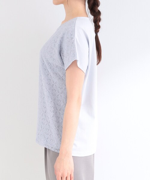 SHOO・LA・RUE（シューラルー）の「【ひんやり/UV/S-LL】1枚で華やか 前後切り替えレースTシャツ（Tシャツ/カットソー・レディース・オレンジ系/ホワイト/ライトブルー/ブラック・04/03/02/01）」の22枚目の写真
