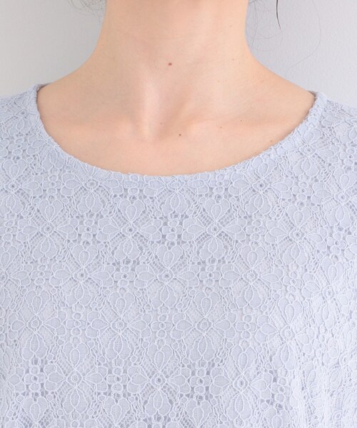 SHOO・LA・RUE(シューラルー)の「【ひんやり/UV/S-LL】1枚で華やか 前後切り替えレースTシャツ(Tシャツ/カットソー・レディース・オレンジ系/ホワイト/ライトブルー/ブラック・04/03/02/01)」の8枚目の写真