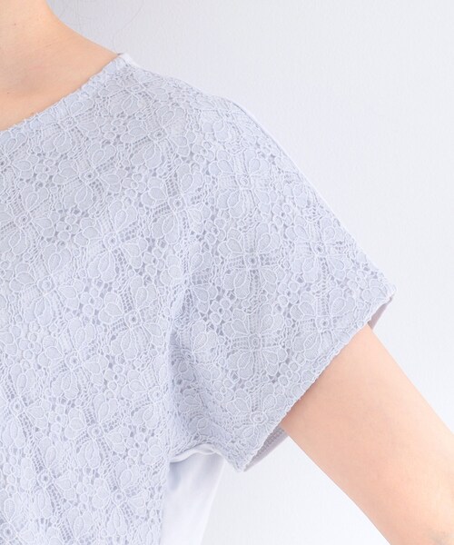 SHOO・LA・RUE(シューラルー)の「【ひんやり/UV/S-LL】1枚で華やか 前後切り替えレースTシャツ(Tシャツ/カットソー・レディース・オレンジ系/ホワイト/ライトブルー/ブラック・04/03/02/01)」の9枚目の写真