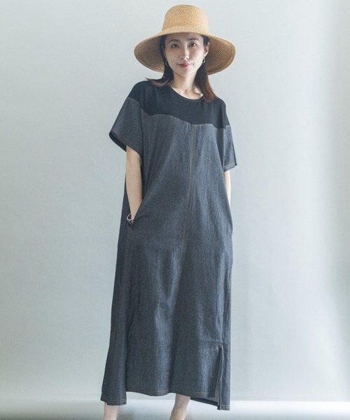 lodie(ロディ)の「デニムライク サックワンピース(ワンピース・レディース・ネイビー/ブラック・FREE)」の1枚目の写真