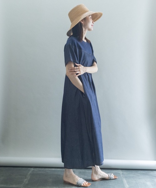 lodie(ロディ)の「デニムライク サックワンピース(ワンピース・レディース・ネイビー/ブラック・FREE)」の6枚目の写真