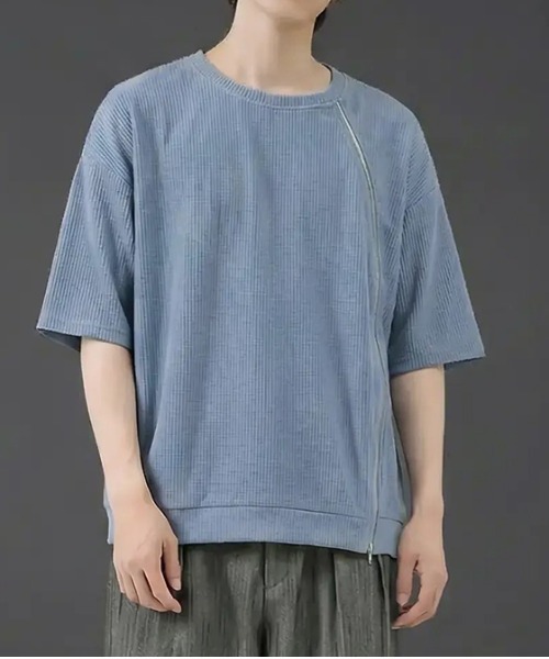 revertical(リバーティカル)の「フロントジッパー サマーニット 半袖Tシャツ(Tシャツ/カットソー・メンズ・グレー/ブルー/ブラック・SMALL/LARGE/MEDIUM)」の3枚目の写真
