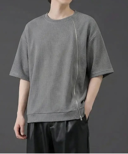 revertical(リバーティカル)の「フロントジッパー サマーニット 半袖Tシャツ(Tシャツ/カットソー・メンズ・グレー/ブルー/ブラック・SMALL/LARGE/MEDIUM)」の9枚目の写真