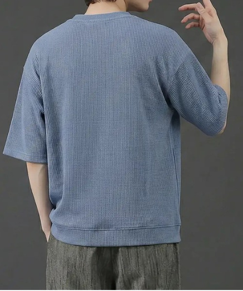 revertical(リバーティカル)の「フロントジッパー サマーニット 半袖Tシャツ(Tシャツ/カットソー・メンズ・グレー/ブルー/ブラック・SMALL/LARGE/MEDIUM)」の14枚目の写真