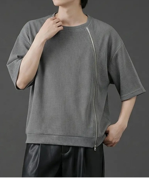 revertical(リバーティカル)の「フロントジッパー サマーニット 半袖Tシャツ(Tシャツ/カットソー・メンズ・グレー/ブルー/ブラック・SMALL/LARGE/MEDIUM)」の10枚目の写真