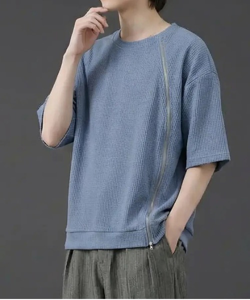 revertical(リバーティカル)の「フロントジッパー サマーニット 半袖Tシャツ(Tシャツ/カットソー・メンズ・グレー/ブルー/ブラック・SMALL/LARGE/MEDIUM)」の15枚目の写真