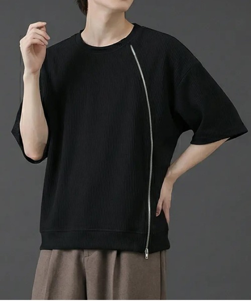 revertical(リバーティカル)の「フロントジッパー サマーニット 半袖Tシャツ(Tシャツ/カットソー・メンズ・グレー/ブルー/ブラック・SMALL/LARGE/MEDIUM)」の4枚目の写真