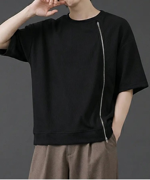 revertical(リバーティカル)の「フロントジッパー サマーニット 半袖Tシャツ(Tシャツ/カットソー・メンズ・グレー/ブルー/ブラック・SMALL/LARGE/MEDIUM)」の5枚目の写真