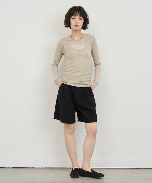 NUJOH(ヌゾ)の「Tuck Half Slacks / タックハーフスラックス(その他パンツ・レディース・ブラック/ベージュ/ブラウン/クリーム/チャコールグレー・MEDIUM/SMALL)」の2枚目の写真