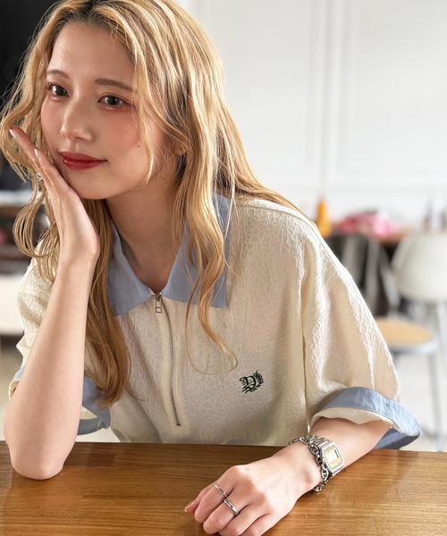 DOUBLE NAME（ダブルネーム）の「ワンポイント刺しゅうハーフZIPシャツ（シャツ/ブラウス・レディース・オフホワイト/ブルー/ブラック・FREE）」の20枚目の写真