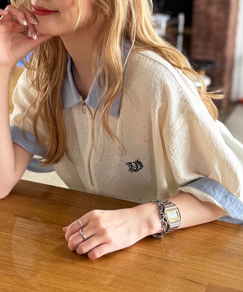 DOUBLE NAME（ダブルネーム）の「ワンポイント刺しゅうハーフZIPシャツ（シャツ/ブラウス・レディース・オフホワイト/ブルー/ブラック・FREE）」の19枚目の写真