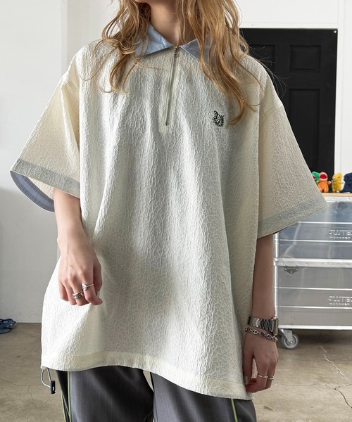 DOUBLE NAME（ダブルネーム）の「ワンポイント刺しゅうハーフZIPシャツ（シャツ/ブラウス・レディース・オフホワイト/ブルー/ブラック・FREE）」の17枚目の写真