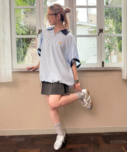 DOUBLE NAME（ダブルネーム）の「ワンポイント刺しゅうハーフZIPシャツ（シャツ/ブラウス・レディース・オフホワイト/ブルー/ブラック・FREE）」の10枚目の写真