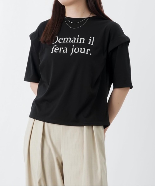 LUCA/LADY LUCK LUCA(ルカ/レディラックルカ)の「LC/LLL MVS天竺肩タック5分袖プルオーバー/ショルダータックロゴTee(Tシャツ/カットソー・レディース・ベージュ/ブラック・FREE)」の3枚目の写真