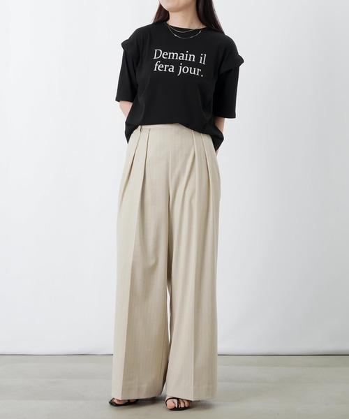 LUCA/LADY LUCK LUCA(ルカ/レディラックルカ)の「LC/LLL MVS天竺肩タック5分袖プルオーバー/ショルダータックロゴTee(Tシャツ/カットソー・レディース・ベージュ/ブラック・FREE)」の5枚目の写真