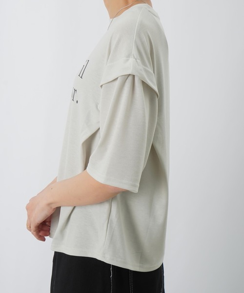 LUCA/LADY LUCK LUCA(ルカ/レディラックルカ)の「LC/LLL MVS天竺肩タック5分袖プルオーバー/ショルダータックロゴTee(Tシャツ/カットソー・レディース・ベージュ/ブラック・FREE)」の19枚目の写真