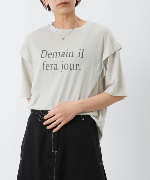 LUCA/LADY LUCK LUCA(ルカ/レディラックルカ)の「LC/LLL MVS天竺肩タック5分袖プルオーバー/ショルダータックロゴTee(Tシャツ/カットソー・レディース・ベージュ/ブラック・FREE)」の11枚目の写真