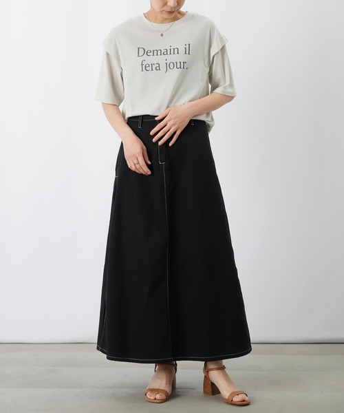 LUCA/LADY LUCK LUCA(ルカ/レディラックルカ)の「LC/LLL MVS天竺肩タック5分袖プルオーバー/ショルダータックロゴTee(Tシャツ/カットソー・レディース・ベージュ/ブラック・FREE)」の12枚目の写真