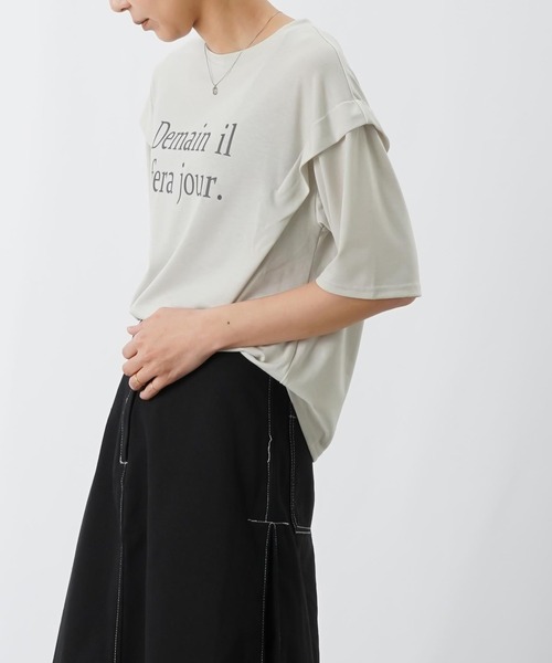 LUCA/LADY LUCK LUCA(ルカ/レディラックルカ)の「LC/LLL MVS天竺肩タック5分袖プルオーバー/ショルダータックロゴTee(Tシャツ/カットソー・レディース・ベージュ/ブラック・FREE)」の13枚目の写真