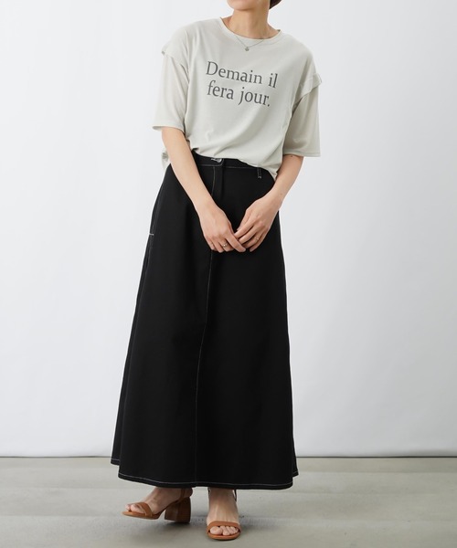 LUCA/LADY LUCK LUCA(ルカ/レディラックルカ)の「LC/LLL MVS天竺肩タック5分袖プルオーバー/ショルダータックロゴTee(Tシャツ/カットソー・レディース・ベージュ/ブラック・FREE)」の16枚目の写真